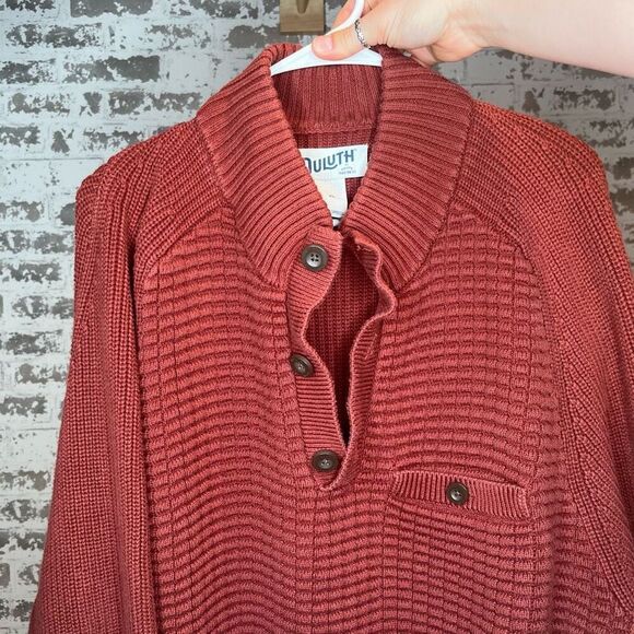Duluth Trading Co. | men knitted burnt orange Henley sweater - Picture 1 of 9